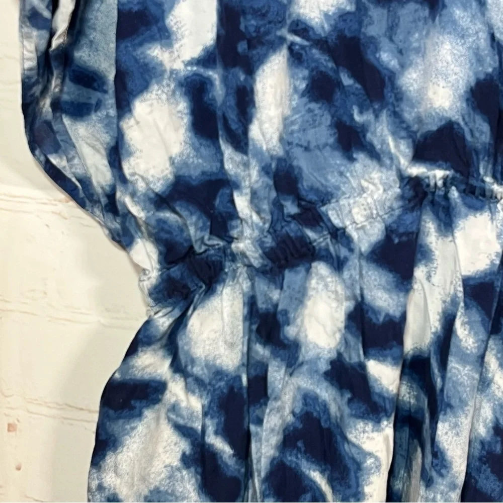 Lands' End Tie Dye Swim Cover Up Womens Large Blue Drawstring Waist Dress Tunic